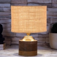 Ezra Beige Jute table lamp with Natural Wood Base