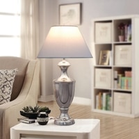 Emlyn Chrome Finish Metal Table Lamp With White Cotton Shade