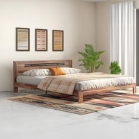Amal Solid Wood King Size Bed In Teak Finish