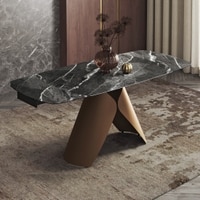 Aeris Ceramic 4 to 6 Seater Extendable Dining Table in Black Jade Finish