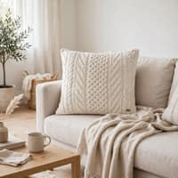 Kennedy Ivory Cotton Knitted Decorative Cushion Cover 16 x 16 Inches