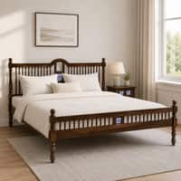 Nilaya Sheesham Wood Queen Size Non Storage Bed in Provincial Teak Finish