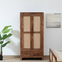 Mango Wood 2 Door Wardrobe In Rustic Teak Finish With Drawer