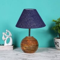 Blue Jute with Natural Wood Table Lamp