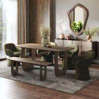 Aero Solid Wood 6 Seater Dining Table With Aero Bench & Selene Chairs