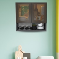 Aluminium Black Profile 2 Tinted Glass Handless Shutter  In Slate Grey Finish