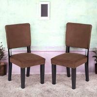 Newport wood Set of 2 Dining Chairs in Taupe Brown Velvet Upholstery with MAHAGONY FINISH