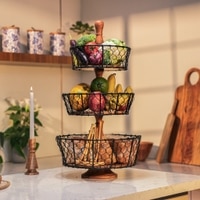 Ireka Home Farmhouse 3 Tier Storage Basket with Metal Handles