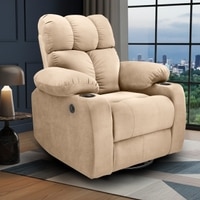 Helios Motorised Recliner Chair for with Rocking Revolving with Cup Holder Premium Soft Suede Fabric 1 Seater Chair - Beige