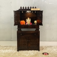 D'Dass White Mdf and Sheesham Wooden Temple With Cabinet For Pooja