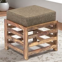 Houston Sheesham Wood Stool in Teak Finish with Jute Brown Cushion