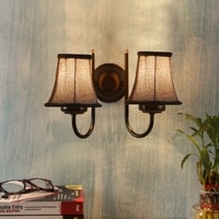 Devansh Dual Black Metal  Wallmounted Lamp With Beige Jute  Shade