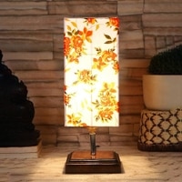 Ender Multicolor cotton table lamp with Square Brown Wood Base