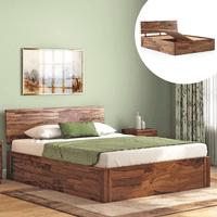Boston Solid Wood King Size Box Storage Bed In Teak Finish