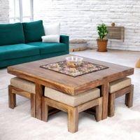 Blane Sheesham Wood 4 Seater Coffee Table Set In Teak Finish