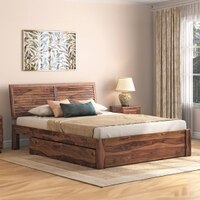 Terence Solid Wood King Size Drawer Storage Bed In Teak Finish