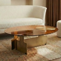 Bonita Glass Coffee Table In Brass  Finish