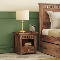 Fidora Solid Wood Bedside Table in Teak Finish
