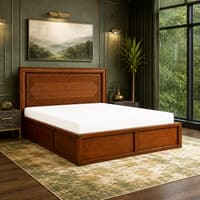 Sahaj Solid Wood Compact Queen Bed Box Storage Provincial Teak Finish Mattress 60 x 72 Inches