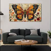 The Castle Decor Butterfly Wall Painting Wooden Framed 27x48 Inch