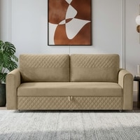 Baruna 3 Seater Velvet Pull Out Sofa Cum Bed with Storage In Beige Color