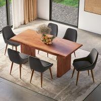 Heston Solid Wood 6 Seater Dining Table With 6 Rickman Lounge Chair (Colour : Matty Grey)