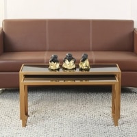 Valentino Black Glass Nesting Coffee Table In Dark Gold Finish