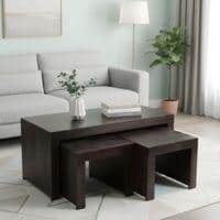 Kassel Sheesham Wood Coffee Table With 2 Stools Set In Mahogany Finish