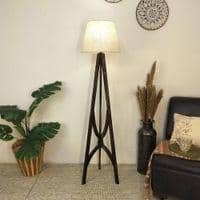Julius Wooden Floor Lamp with Brown Base and Jute Fabric Lampshade