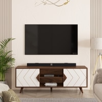 BLUEWUD Wilbrome Mini Engineering Wood Floor Standing TV Entertainment Unit Set Top Box Stand/TV Panel Cabinet with Shelves for Books & Decor Display Unit, Upto 55 Inches (Brown Maple & White)