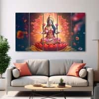 The Castle Decor Goddess Laxmi Wall Painting Wooden Framed 27x48 Inch (Style 5)