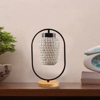 Devansh Multicolor Glass Wooden & Iron  Table Lamp -17 Inch Height  -U