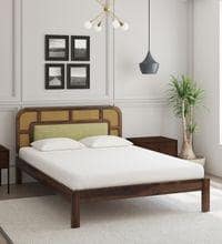 Rattan Solid Wood King Size  Bed Without Storage In Provincial Teak