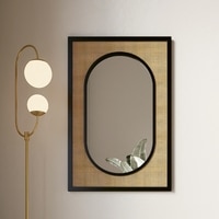 Veya Solid Wood and Cane Mirror in Black Finish
