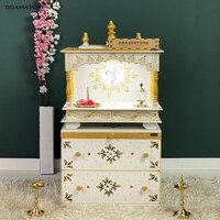 D'Dass Multi Color Mdf and Sheesham Wooden Temple With Cabinet For Pooja