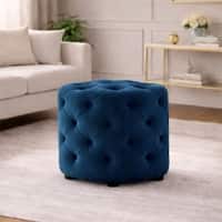 Doe Buck Briana Velvet Tufted Ottoman Cube in Blue Colour