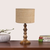 Devansh Beige Jute Table Lamp With  Wood Natural Base (7X7X15.5 Inches)-9
