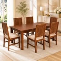 Globally Indian Aurelie Solid Sheesham Wood 6 Seater Dining Table Set 6 Chairs Beige