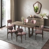 Aero Solid Wood 6 Seater Dining Table With 6  Ollie Dining Chairs (Finish : Danish Walnut, Chair Colour : Lilac)