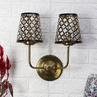 Devansh Metal Electric Wall Light in Gold Colour with Black Shade Count of 2 Lights