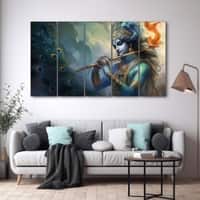 The Castle Decor Krishna Ji Wall Painting Wooden Framed 27x48 Inch (Style 13)