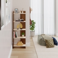 BLUEWUD Lagoon Engineering Wood Multipurpose Floor Corner Stand Bookshelf with Home Decor Display Shelves Wall Book Storage Rack Organizer Cabinet Living Room Bedroom Office Home (Brown Maple & Beige)