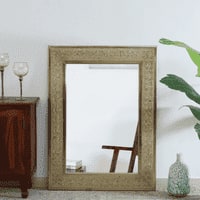 Tito Mango Wood Inlay Brass Tall Wall Mirror