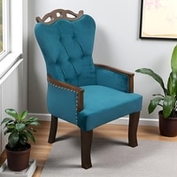 Arista Sheesham Wood Lounge Chair In Turquoise Sea Velvet Upholstery