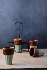 Turquoise Kulhad Caddy Tea Cup Set – Set of 4