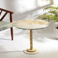Aurum Solid Wood Side Table in Antique Gold Finish