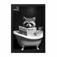 The Castle Decor Funny Raccoon Bathtub Newspaper Wall Art 8x12 Inch