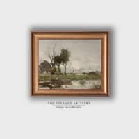 Artistry Grey Green River Landscape Canvas Wall Prints Canvas Wall Prints Set of 1 Multicolor Matte