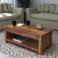 Woodwhiz Rectangular Solid Wood Coffee Table In Teak Finish