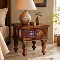 Rangrez Sheesham Wood Night Stand in Provincial Teak Finish